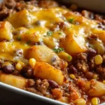 Slow cooker cowboy casserole layered in 6-quart crockpot with 1.5 pounds thinly sliced red potatoes bottom layer seasoned salt pepper, 1 pound browned drained ground beef mixed onion powder garlic powder chili powder, topped kidney beans corn diced tomatoes cream mushroom soup milk mixture, covered 2 cups shredded cheddar melted final 10 minutes high heat fork-tender potatoes