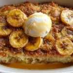 Southern banana cobbler old-fashioned easy dessert ready 1 hour with 4 ripe bananas sliced rounds tossed half cup brown sugar 1 teaspoon cinnamon 1 teaspoon vanilla pinch salt, batter 1 cup self-rising flour three-fourth cup granulated sugar 1 cup milk whisked smooth, half cup butter melted 9x13 baking dish oven, batter poured over butter no stir, banana mixture spooned evenly on top, baked 350°F 35-40 minutes golden brown bubbling edges, rested 10 minutes set served warm vanilla ice cream