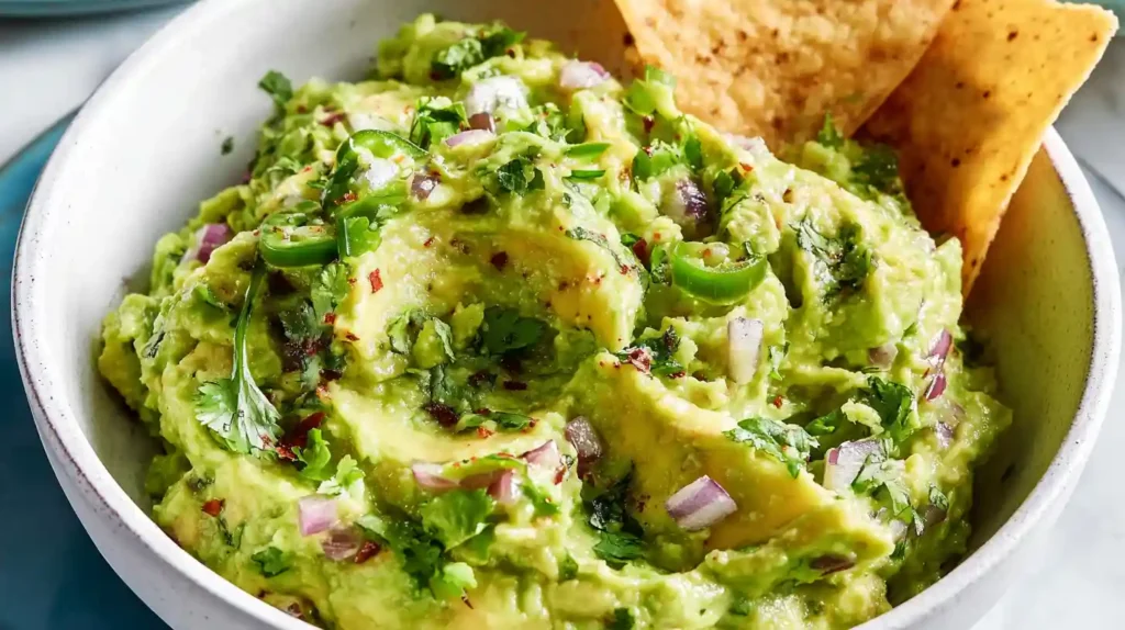 Homemade guac cart guacamole served in a rustic bowl with tortilla chips and fresh lime wedges