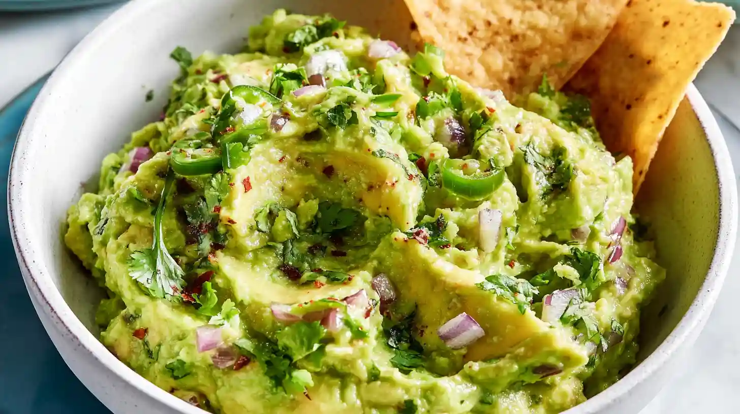 Homemade guac cart guacamole served in a rustic bowl with tortilla chips and fresh lime wedges