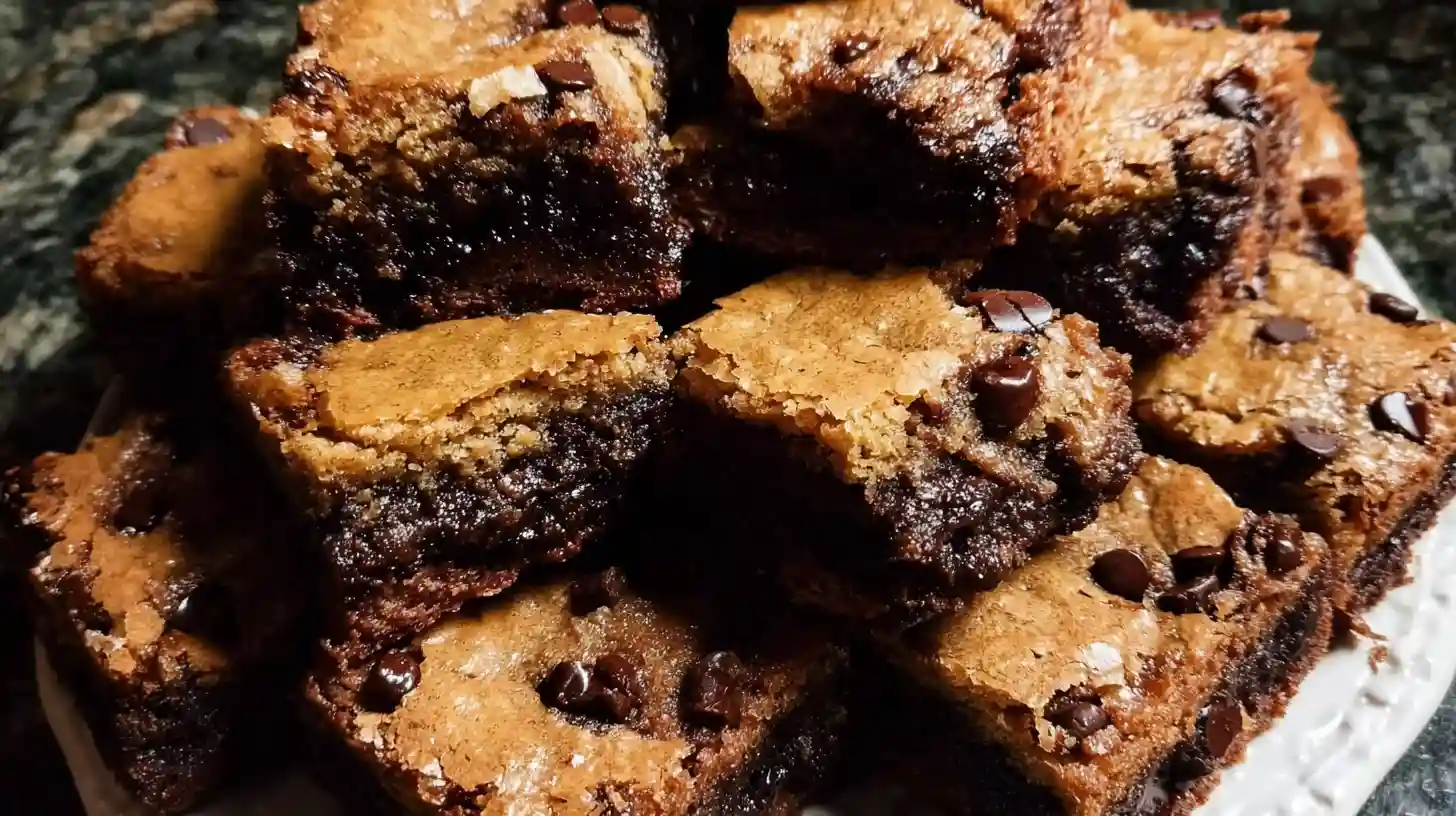 Brown Butter Brookies with fudgy dark chocolate brownie layer chewy brown butter chocolate chip cookie dough marbled together in one pan with melty chocolate chunks and flaky sea salt