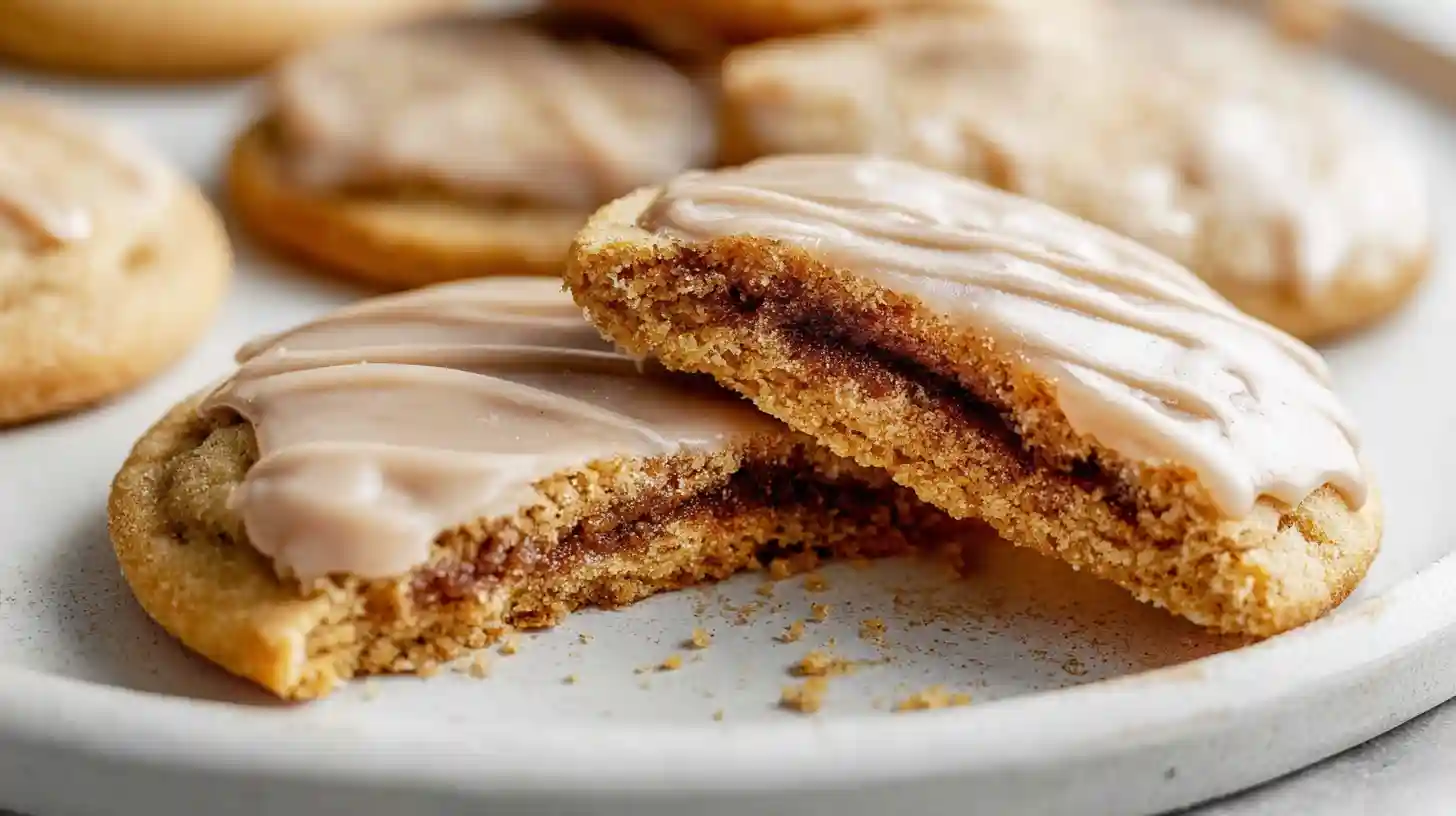 Brown Sugar Pop Tart Cookies with soft buttery cookies stuffed with brown sugar cinnamon filling and topped with vanilla glaze and cinnamon sugar