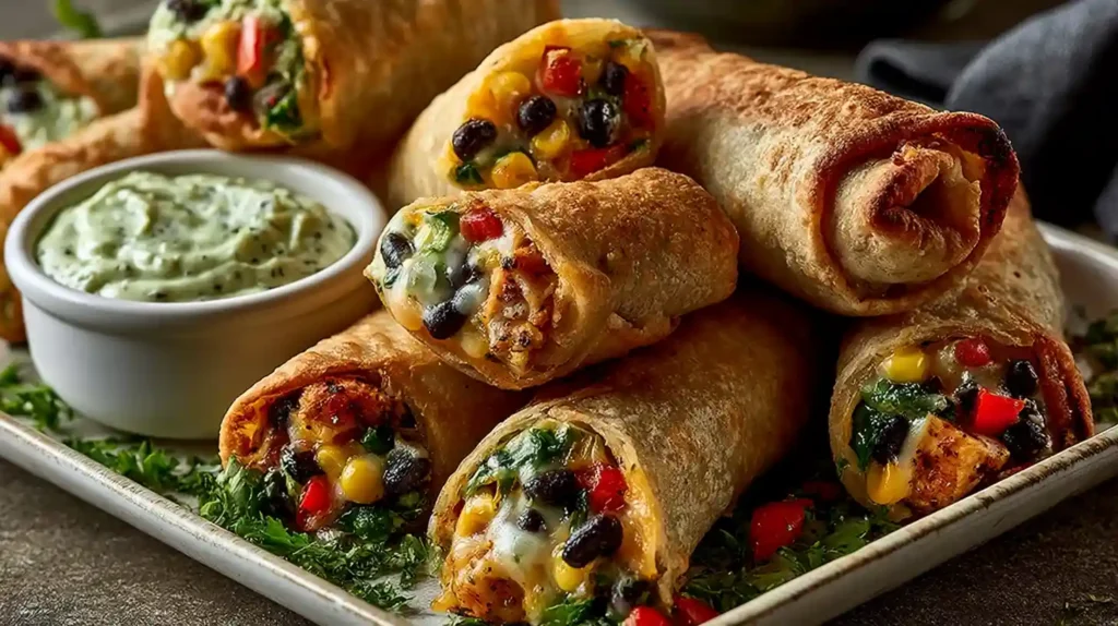 Chili's Southwest Eggrolls with crispy flour tortillas filled with chicken black beans corn spinach red peppers and melted jalapeño Jack cheese served with avocado-ranch dipping sauce