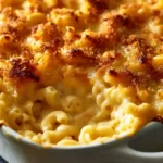 Creamy Baked Macaroni and Cheese for a Crowd in a large casserole dish, topped with golden melted cheese and fresh parsley.
